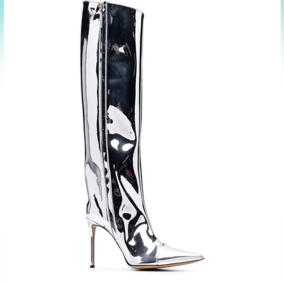 Arqa Metallic Knee High Boots Stiletto Heel Wide Calf  Pointed Toe size 10 43 - Picture 2 of 11